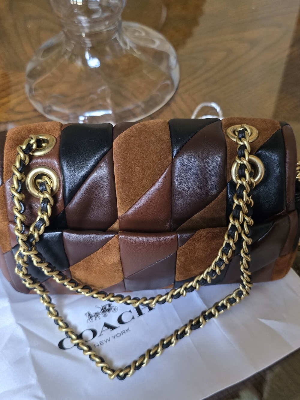 Coach Tabby Patchwork Quilted Leather Chain Shoulder Bag in Maple Brown. - Picture 14 of 17